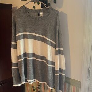 H&M Gray and White Striped Sweater